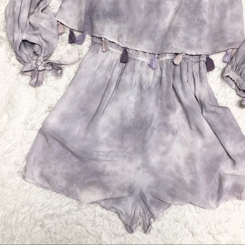 AE Purple Cold Shoulder Tie Dye Tassel Romper Sz S - Picture 3 of 11